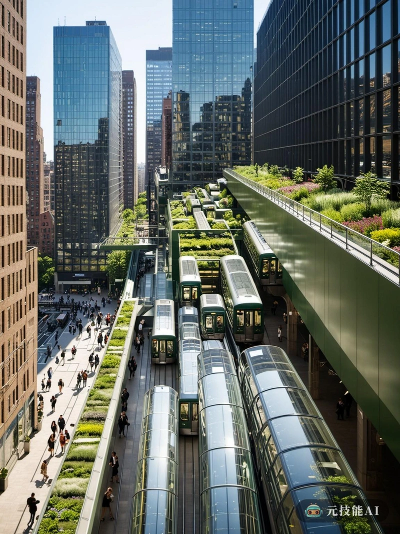 地铁站空中花园是一个体现现代极简主义精髓的设计理念。想象一下，走进一个玻璃和钢铁无缝融合的世界，创造出一种开放和透明的感觉。这个车站不仅仅是一个交通枢纽;这是一种刺激感官、激发想象力的体验。空中花园是对大自然的致敬，是悬在繁华都市之上的一片绿洲。油漆涂层用于强调结构，增加了一种流行的颜色，补充了玻璃和钢的中性调色板。流线型的建筑定义了空间，为通勤者创造了一个流畅而高效的流动。全景设计充分利用了每一寸，提供了周围城市景观的壮丽景色。无论你是在等火车还是路过，地铁站空中花园都是一个鼓励探索和欣赏自然和建筑环境的目的地。