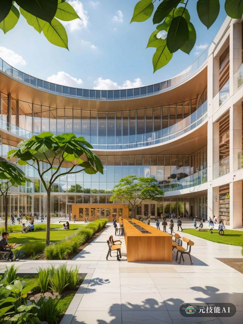 伦佐·皮亚诺(Renzo Piano)设计的充满活力的校园在这幅插图中栩栩如生。中央建筑是现代主义的杰作,其玻璃立面高耸入云,映衬着周围的绿色植物。校园是室内和室外学习空间的融合,培养了社区意识和与自然的联系。操场是一个活动的蜂巢,孩子们欢笑和玩耍,而图书馆为安静的学习提供了一个宁静的环境。该设计结合了太阳能电池板和雨水收集等可持续特征,强调环境管理。这是一所不仅仅是学习的学校,也是一所成长和发现的学校。 伦佐·皮亚诺(Renzo Piano)设计的充满活力的校园在这幅插图中栩栩如生。中央建筑是现代主义的杰作,其玻璃立面高耸入云,映衬着周围的绿色植物。校园是室内和室外学习空间的融合,培养了社区意识和与自然的联系。操场是一个活动的蜂巢,孩子们欢笑和玩耍,而图书馆为安静的学习提供了一个宁静的环境。该设计结合了太阳能电池板和雨水收集等可持续特征,强调环境管理。这是一所不仅仅是学习的学校,也是一所成长和发现的学校。