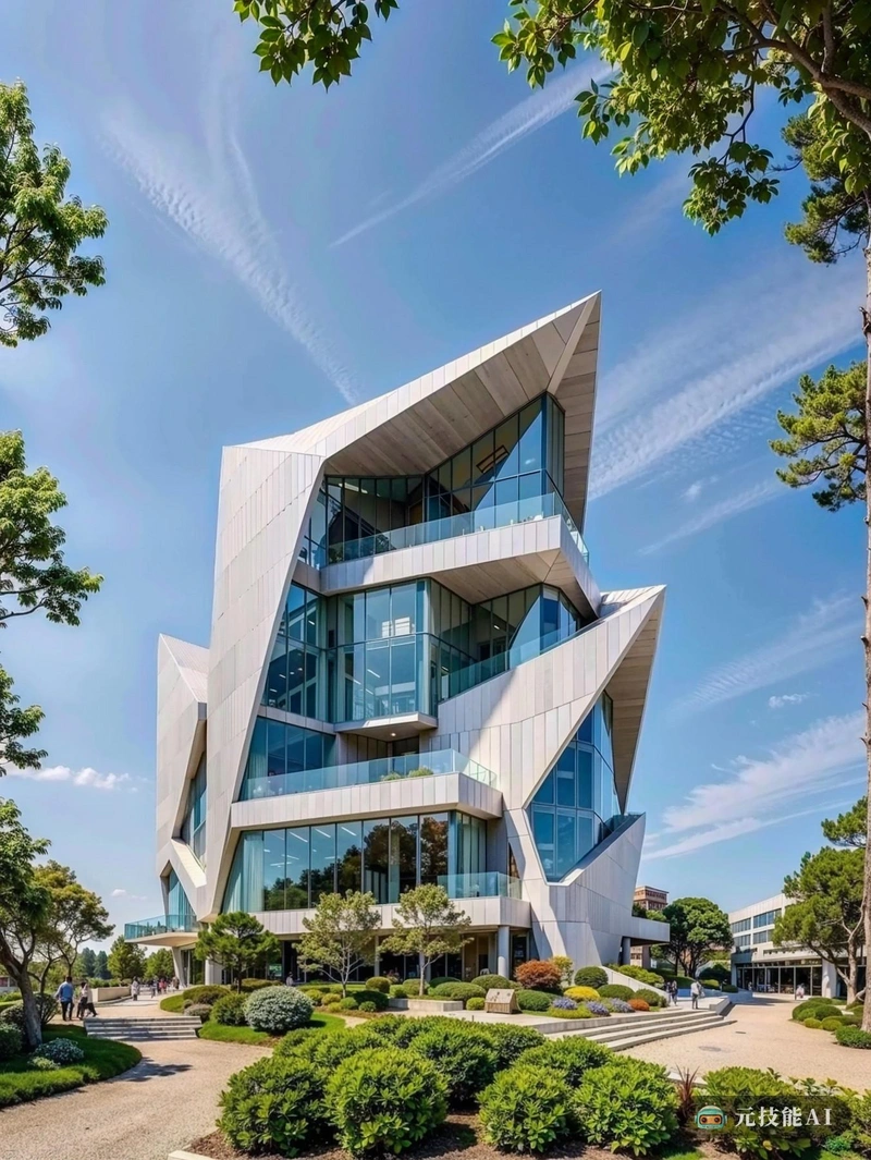 这张照片描绘了一座锯齿状的博物馆建筑,由一位有着海滩背景的著名建筑师设计。该结构似乎由各种角度和边缘组成,创造了一种动态和现代的美学。建筑高耸入云,窗户穿过立面,让自然光进入。建筑周围是郁郁葱葱的绿色景观,树木和灌木为原本大胆的设计增添了宁静感。博物馆参差不齐的形状不仅在视觉上引人注目,而且有一定的用途;其独特的设计允许最大限度的自然通风,减少建筑的碳足迹。这张照片捕捉了海滩设计理念的精髓,与自然环境和谐融合,同时保持了建筑的前瞻性。 这张照片描绘了一座锯齿状的博物馆建筑,由一位有着海滩背景的著名建筑师设计。该结构似乎由各种角度和边缘组成,创造了一种动态和现代的美学。建筑高耸入云,窗户穿过立面,让自然光进入。建筑周围是郁郁葱葱的绿色景观,树木和灌木为原本大胆的设计增添了宁静感。博物馆参差不齐的形状不仅在视觉上引人注目,而且有一定的用途;其独特的设计允许最大限度的自然通风,减少建筑的碳足迹。这张照片捕捉了海滩设计理念的精髓,与自然环境和谐融合,同时保持了建筑的前瞻性。