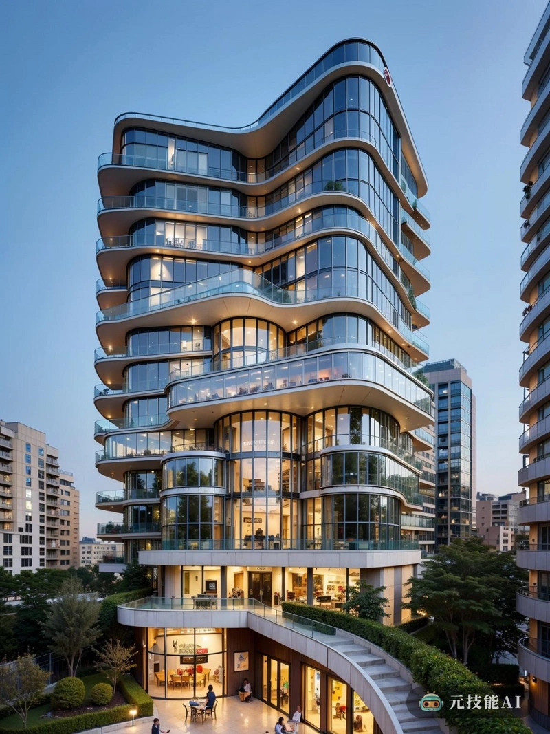 扎哈·哈迪德(Zaha Hadid)设计的一栋公寓大楼优雅地矗立在城市摩天大楼的背景下。在傍晚的暮色中,建筑的立面散发出柔和的琥珀色,在周围地区投射出温暖的光芒。几何形状定义了建筑独特的轮廓,干净的线条和曲线无缝地相互流动。风格是现代主义和未来主义设计的融合,体现了哈迪德标志性的动态、有机建筑美学。复杂的阳台和窗户等细节为立面增添了质感和深度,而建筑的形状似乎在暮色中起伏和舞蹈,几乎就像它有生命一样。在内部,公寓单元的设计同样强调功能和美学,创造了一个舒适而时尚的生活空间。 扎哈·哈迪德(Zaha Hadid)设计的一栋公寓大楼优雅地矗立在城市摩天大楼的背景下。在傍晚的暮色中,建筑的立面散发出柔和的琥珀色,在周围地区投射出温暖的光芒。几何形状定义了建筑独特的轮廓,干净的线条和曲线无缝地相互流动。风格是现代主义和未来主义设计的融合,体现了哈迪德标志性的动态、有机建筑美学。复杂的阳台和窗户等细节为立面增添了质感和深度,而建筑的形状似乎在暮色中起伏和舞蹈,几乎就像它有生命一样。在内部,公寓单元的设计同样强调功能和美学,创造了一个舒适而时尚的生活空间。