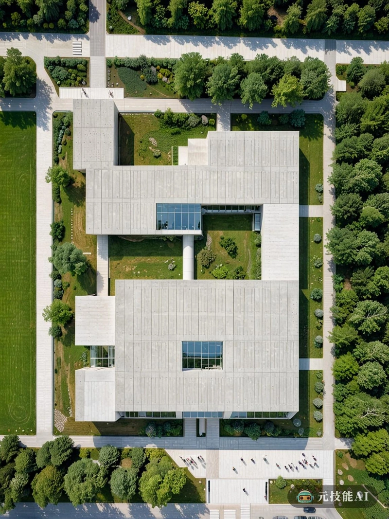 由理查德·迈耶(Richard Meier)设计的时尚现代展览馆的鸟瞰图。该建筑傲然屹立在郁郁葱葱的绿色景观中,其简洁的线条和几何形状与自然环境形成了美丽的对比。大厅的外部是一个简单的书房,大窗户提供充足的自然光线和周围地区的景色。在室内,空间是开放和通风的,有暴露的混凝土天花板和墙壁,以及简约的家具。该大厅是功能和美学的完美结合,旨在举办一系列展览和活动,同时也作为该地区的地标。 由理查德·迈耶(Richard Meier)设计的时尚现代展览馆的鸟瞰图。该建筑傲然屹立在郁郁葱葱的绿色景观中,其简洁的线条和几何形状与自然环境形成了美丽的对比。大厅的外部是一个简单的书房,大窗户提供充足的自然光线和周围地区的景色。在室内,空间是开放和通风的,有暴露的混凝土天花板和墙壁,以及简约的家具。该大厅是功能和美学的完美结合,旨在举办一系列展览和活动,同时也作为该地区的地标。