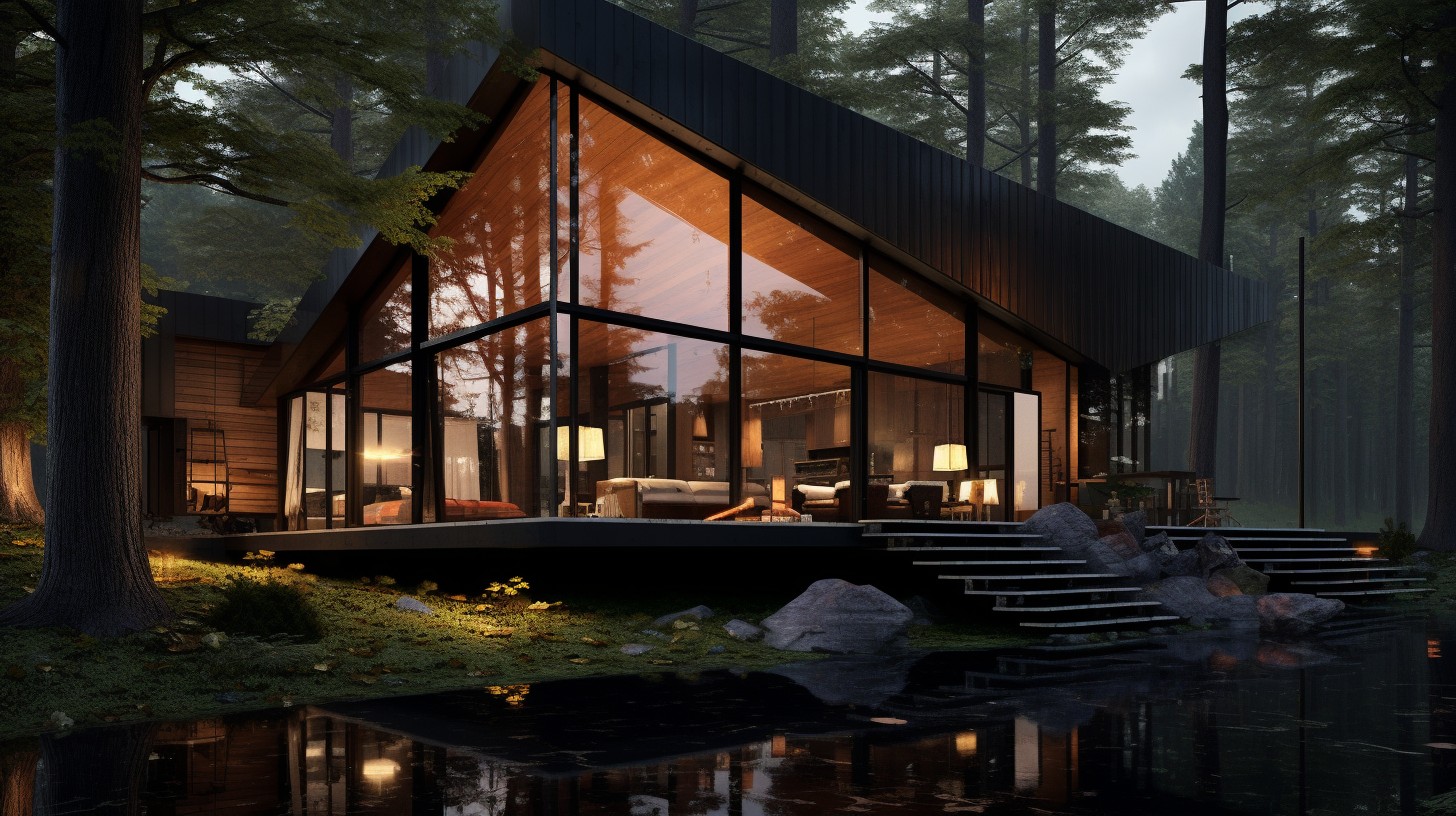 AI a Small House In The Woods With A Glass Roof In The Style Of 