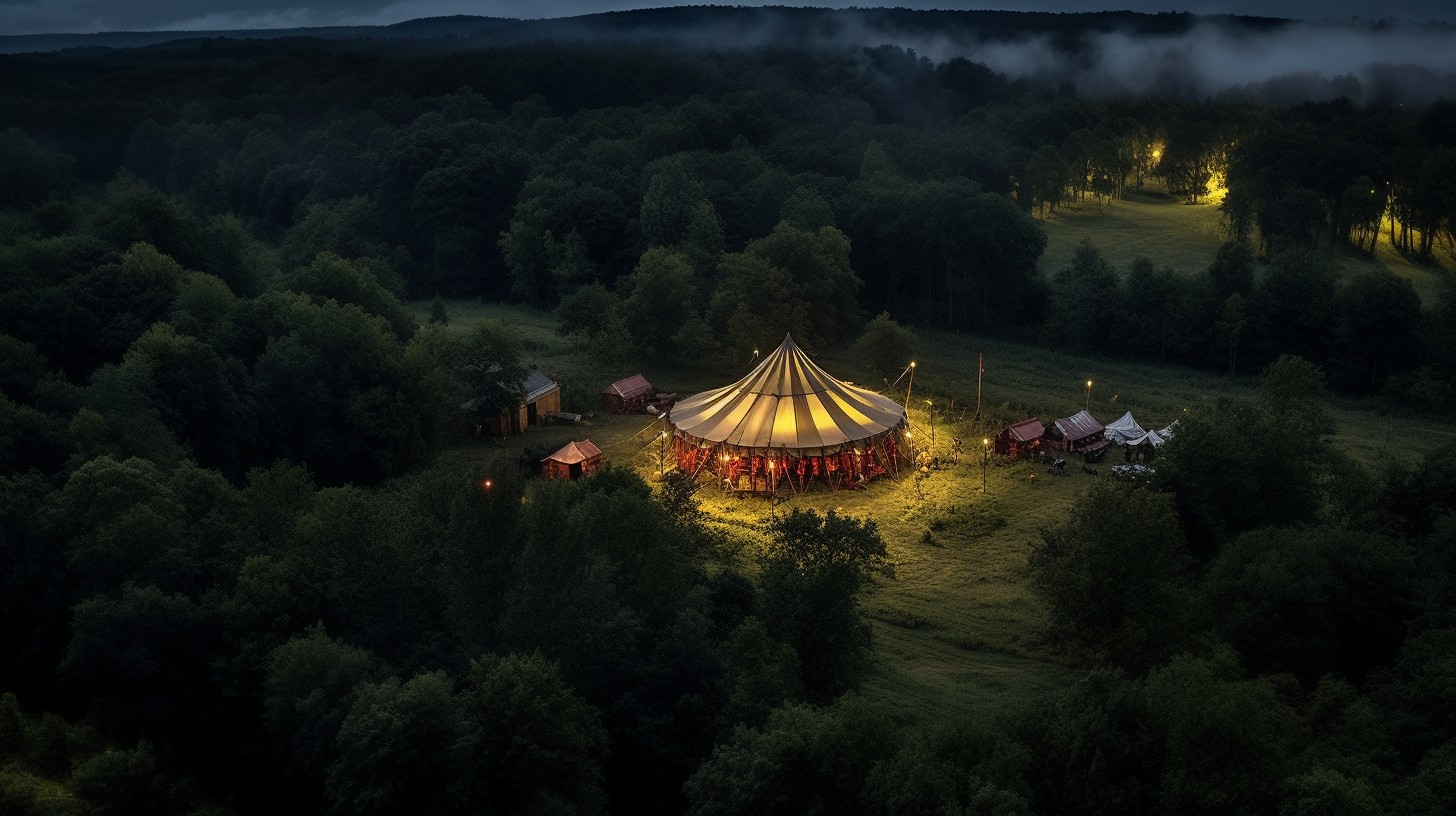 ai-a-small-house-in-the-country-a-golden-circus-tent-shining-in