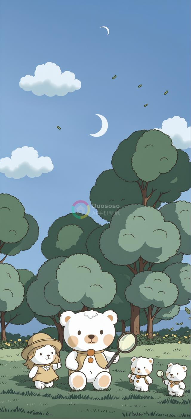 卡通风格森林探险：小白熊家族趣味寻宝记