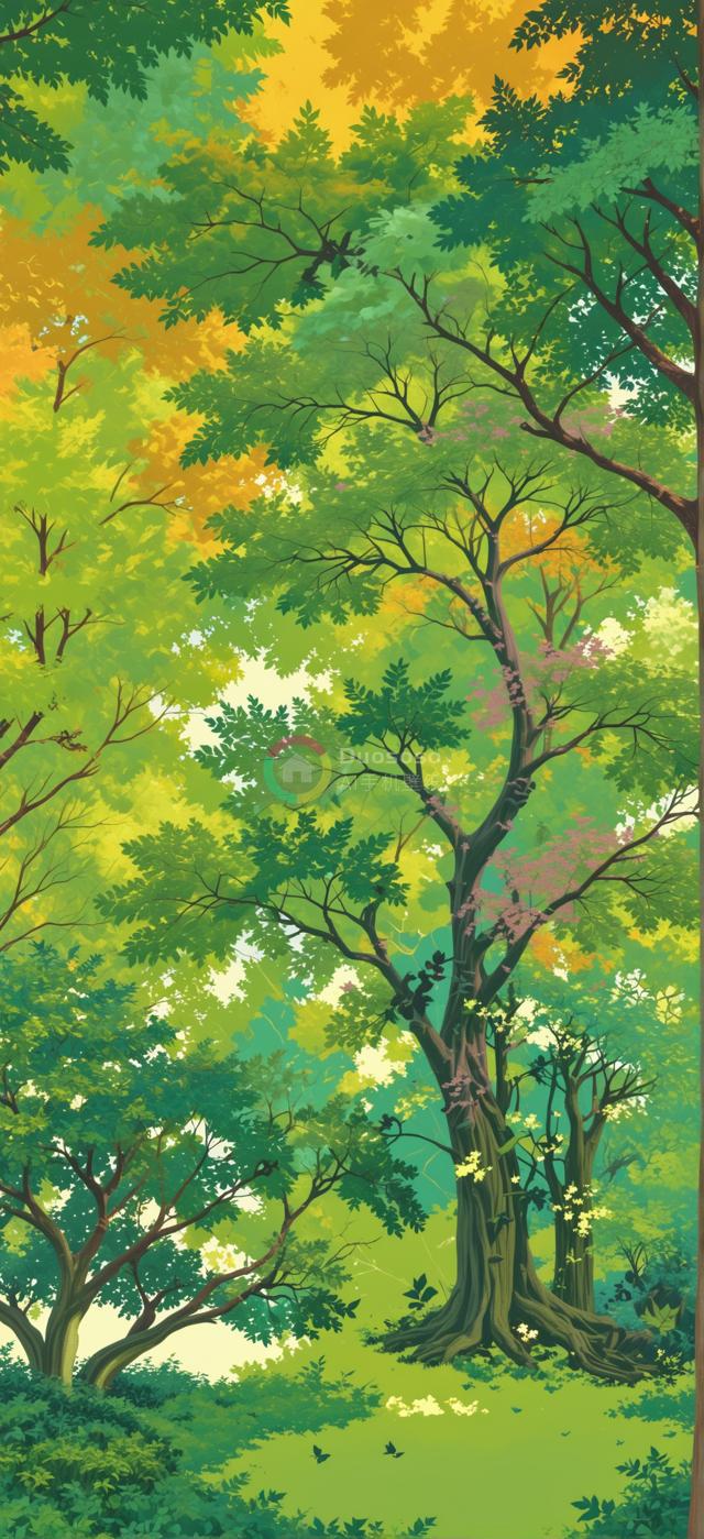 绿意盎然：阳光斑驳下的艺术风格森林渲染画