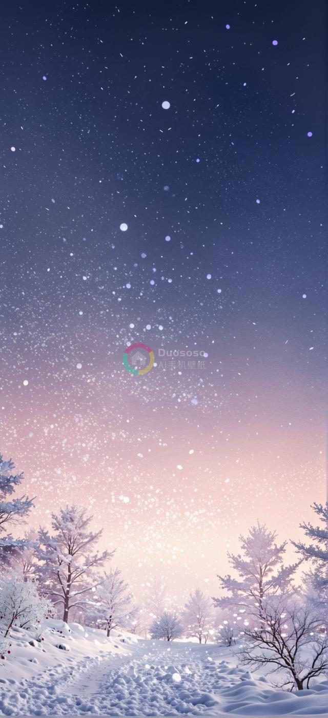 暮色雪景：蜿蜒林间径，宁静冬日梦境