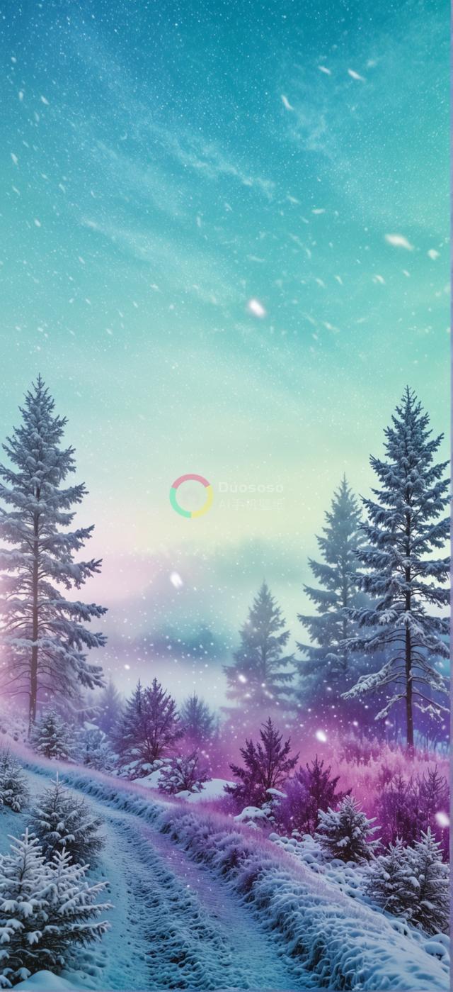 雪景幻境：低角度视角下的松林雪道与神秘光影