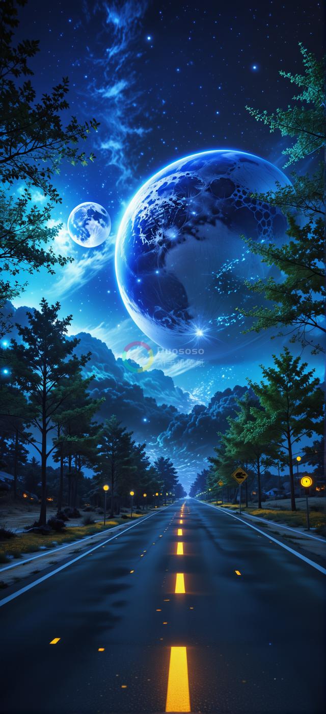 夜空幻境：星辰映衬下的巨行星与神秘道路