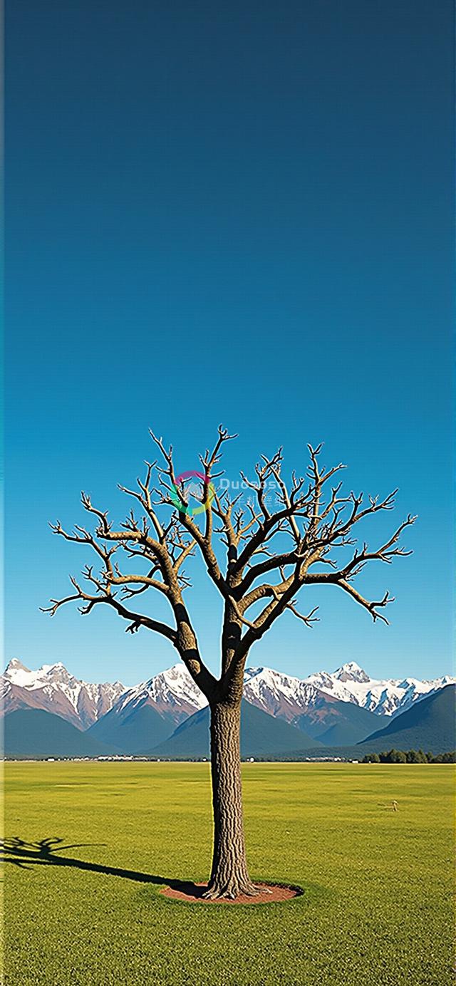 孤独树影映翠绿田野：静谧与壮丽并存的写意风光