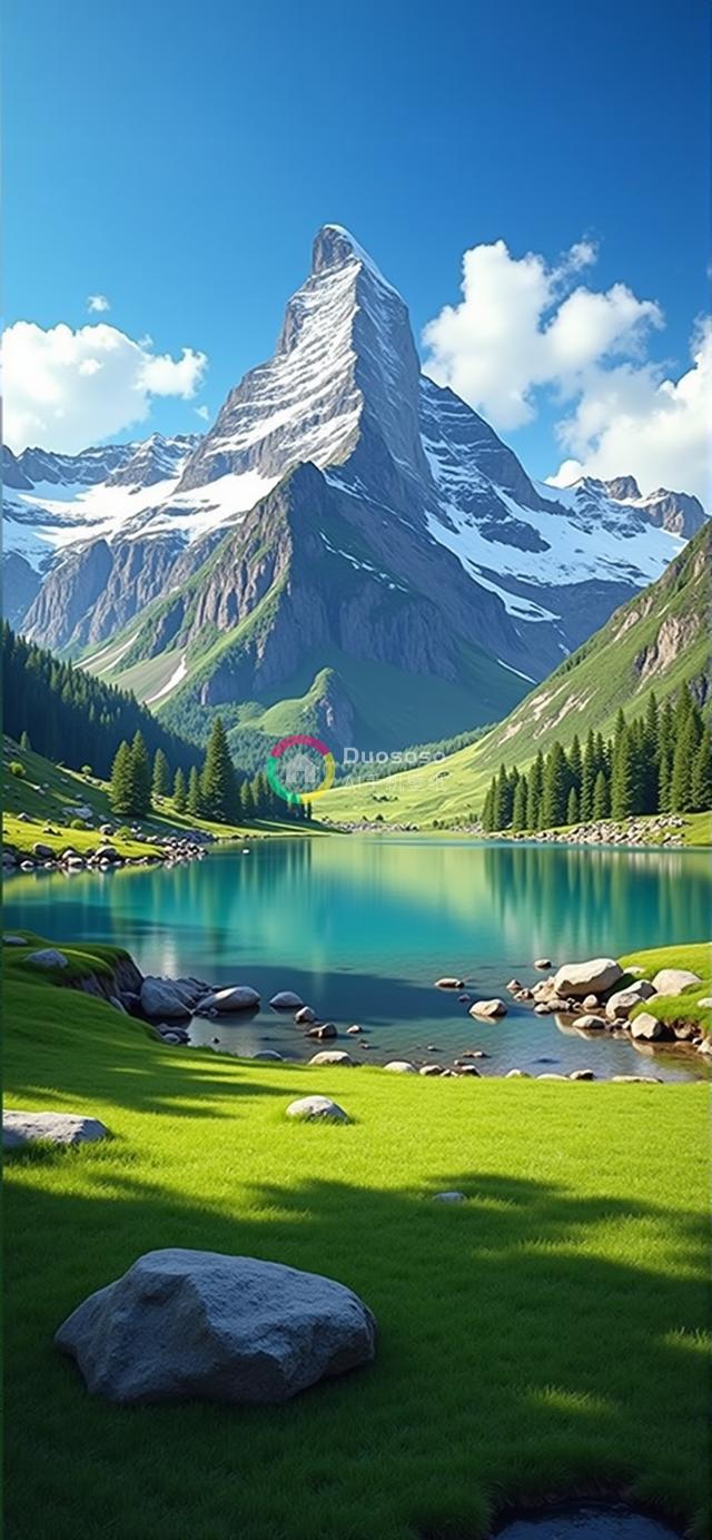 宁静山景：马特洪峰雪顶倒映湖面的绝美画面