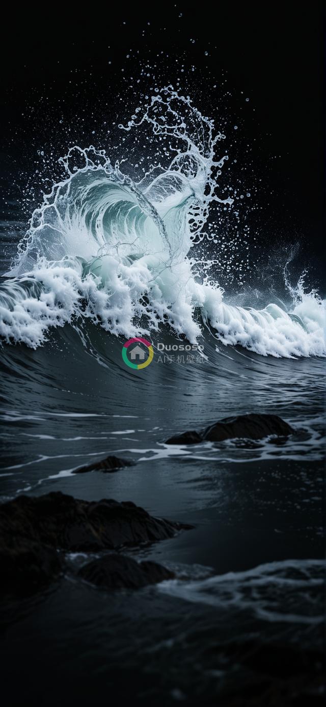 璀璨海浪：强力波涛撞击瞬间的高对比震撼摄影