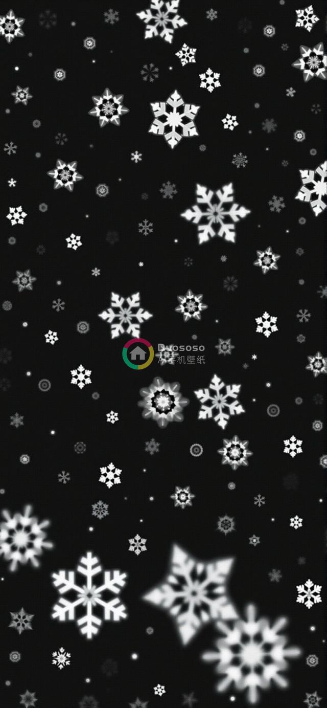 动态模糊风格白雪花飘落黑背景，展现冬日魔幻宁静之美