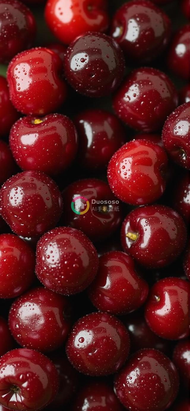 鲜润饱满：深红水滴樱桃堆摄影
