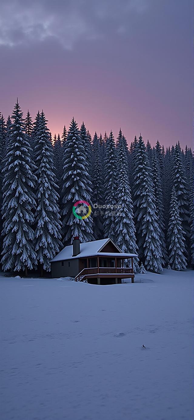 雪林中小木屋的温馨渲染画面：静谧与孤独的交融