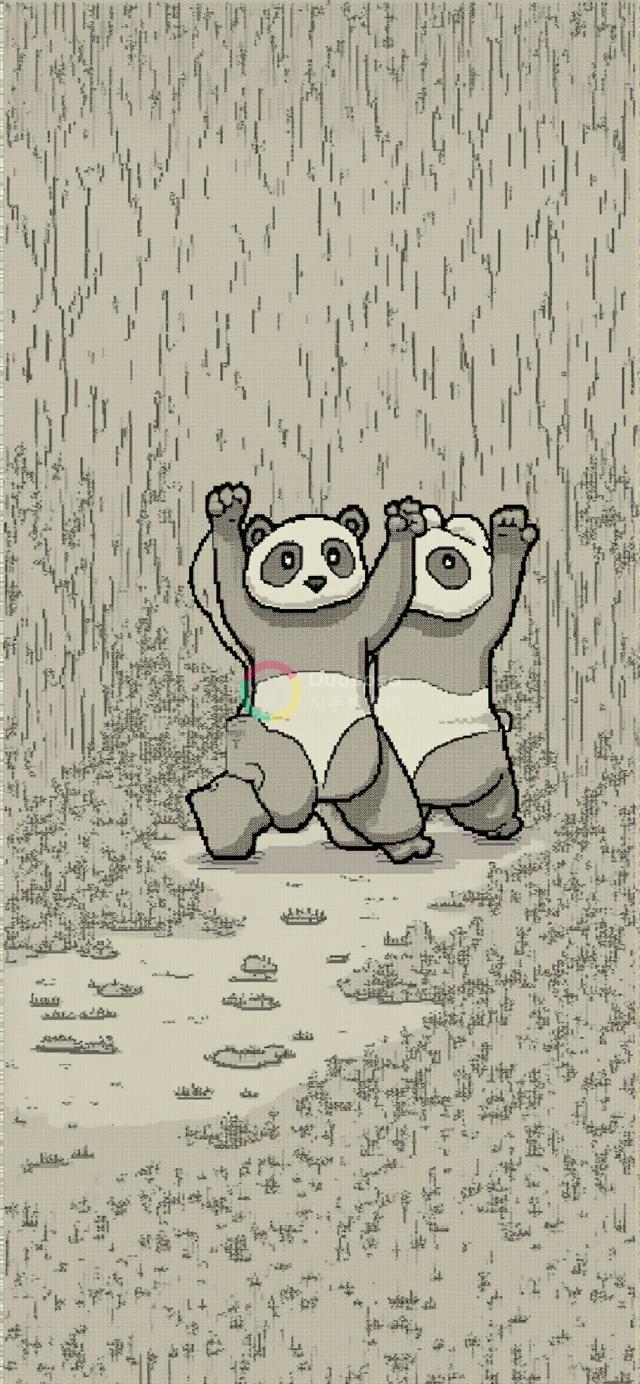 灰度像素风格卡通熊猫庆祝插画