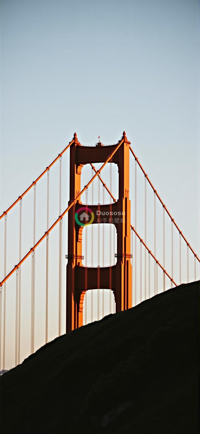 加州旧金山金门大桥落日低角度壮丽摄影
