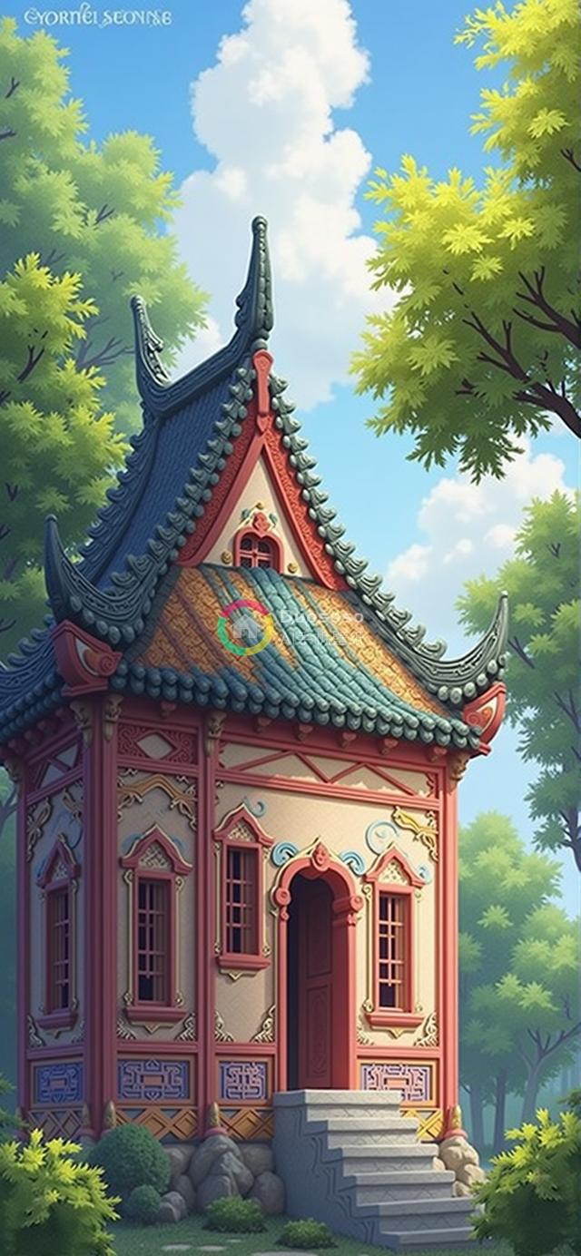 梦幻亚洲风情茶舍：绿林环绕中的传统东方建筑瑰宝