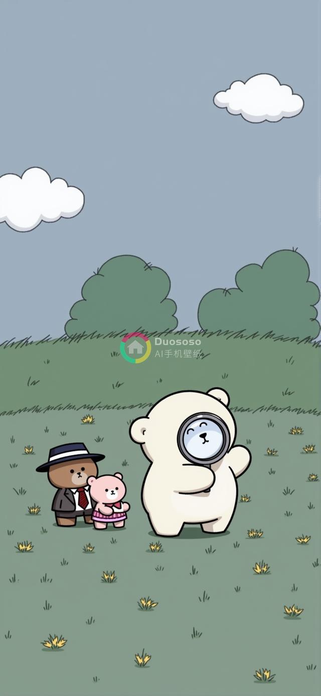 简约户外场景中三只卡通熊的创意插画