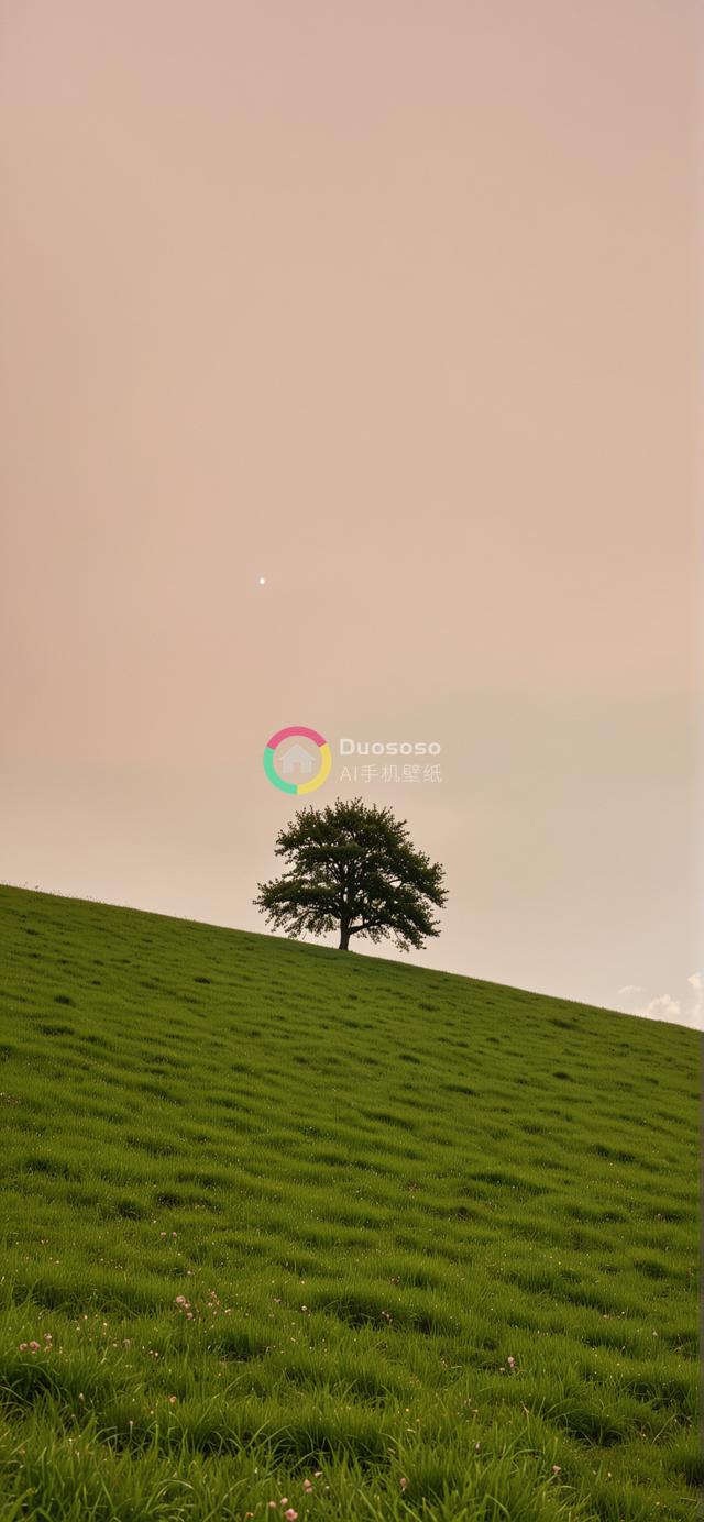 晨曦或黄昏下的孤树映碧草花海，宁静孤寂的摄影艺术