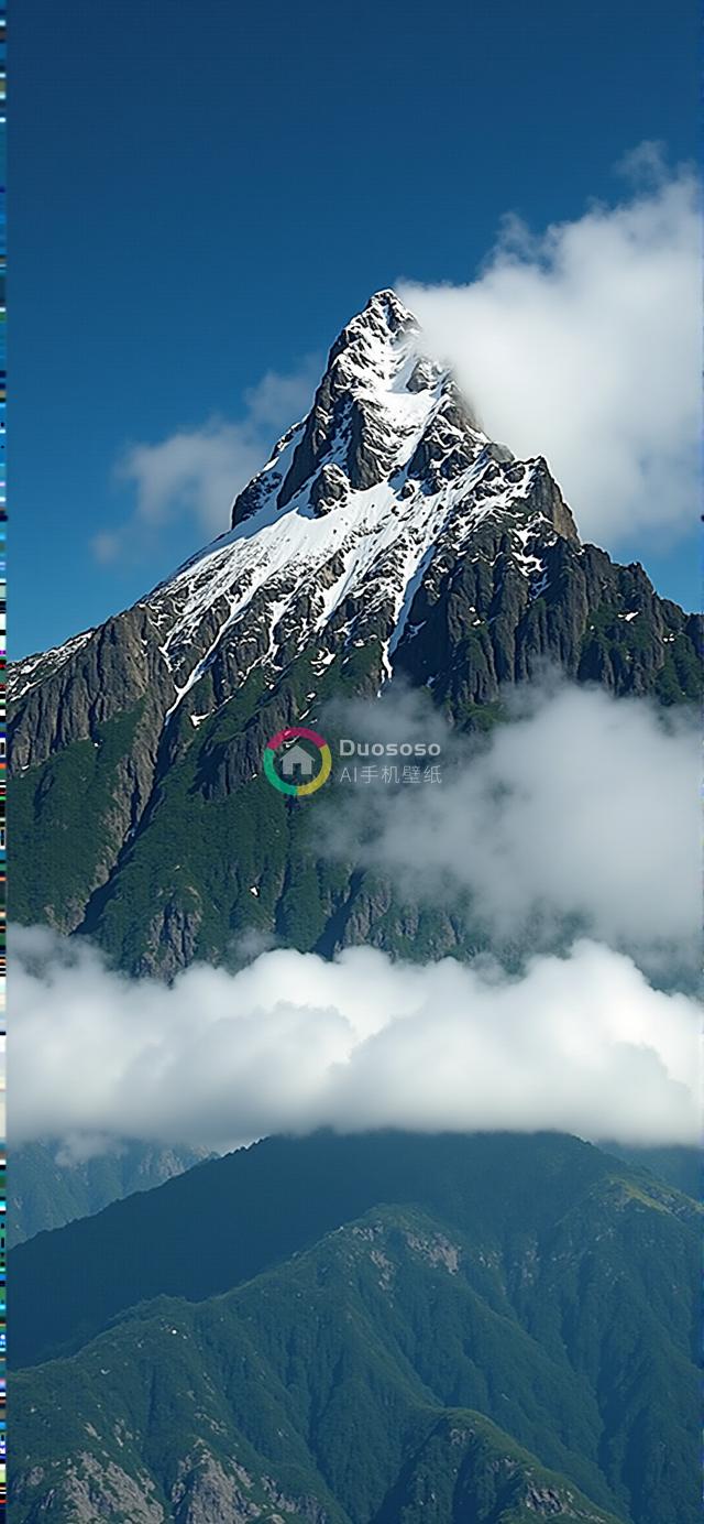 雪峰刺穿蔚蓝天空：壮丽山川与翠绿丘陵的视觉盛宴