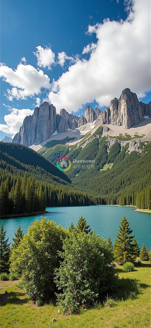 壮丽山湖镜像：雪峰苍翠间的宁静风光