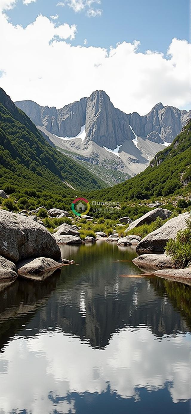 镜湖映雪峰：雄伟山脉与清澈高原湖的宁静倒影