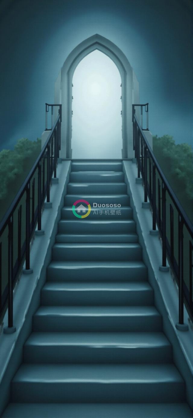 幽蓝阶梯引领至神秘光明天拱：一幅启迪心灵的升华之旅
