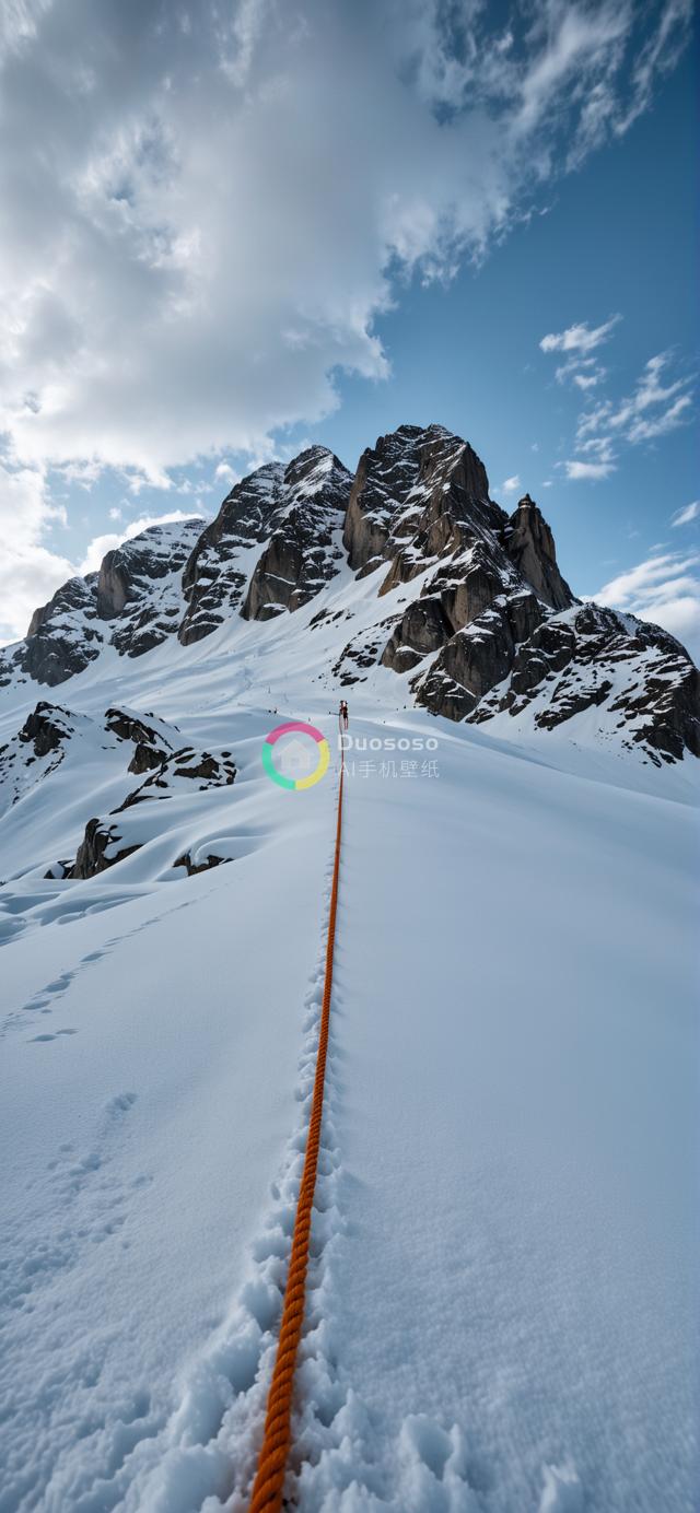 孤勇者攀登雪覆岩峰：橙绳指引下的高山挑战