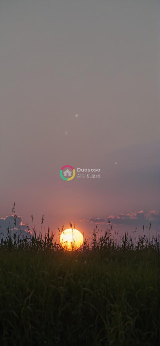 夕阳下高大草地迷人风光摄影