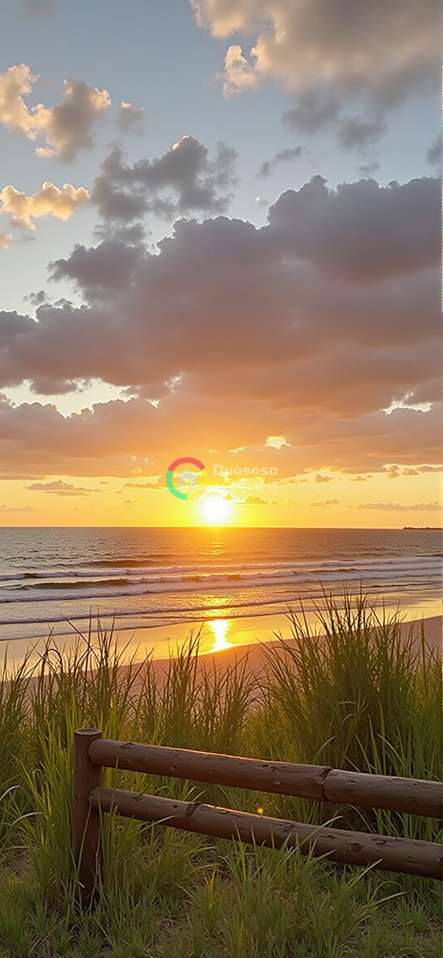 金晖落日海滩：宁静海景映现自然之美