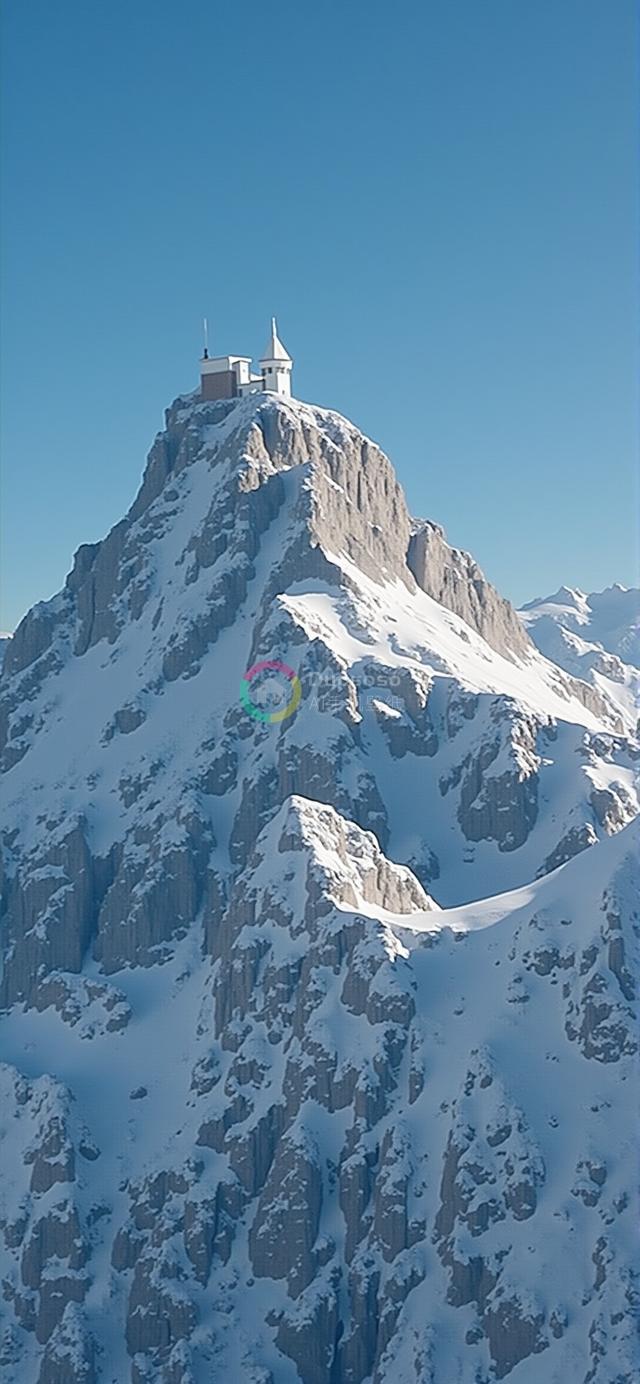 “雪峰之巅白色建筑：壮丽与孤寂的数字化美景”