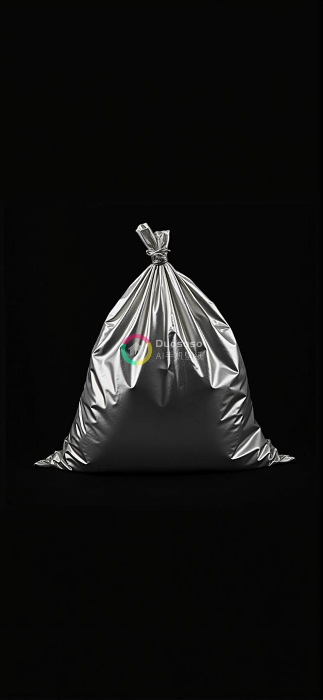 黑色背景下的闪亮银色满载垃圾袋极简摄影