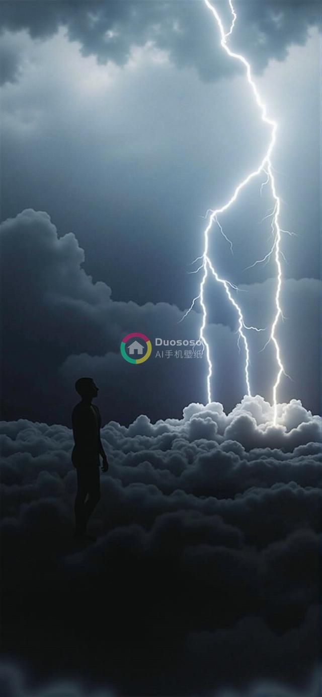 神秘男子云端观赏震撼雷电奇景：暗黑电影级画面