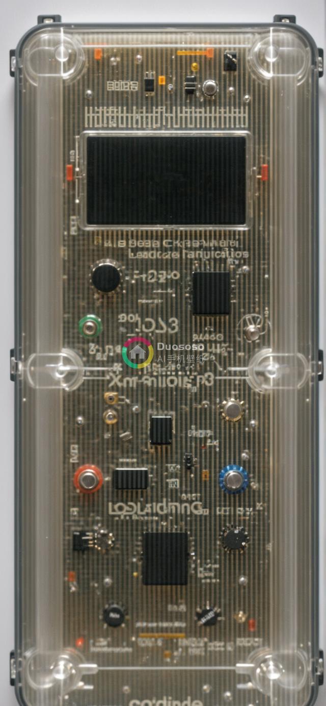 透明外壳下的密集电子电路板组件高清照