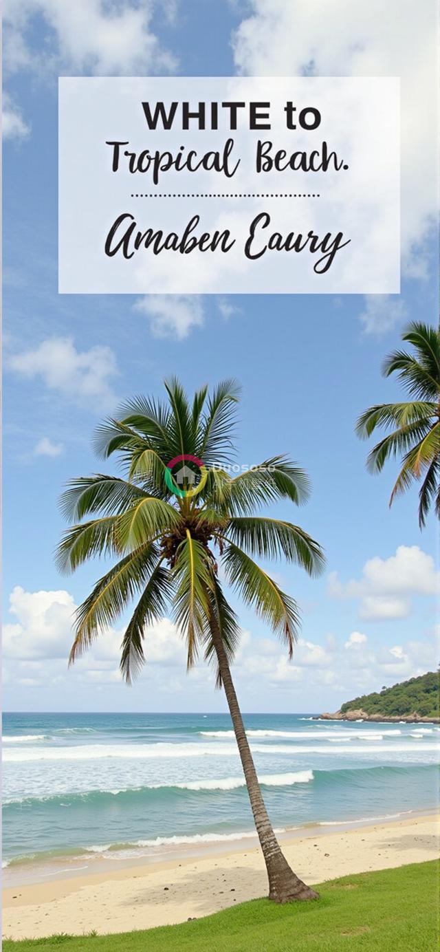 清新热带海滩风光：椰树斜影映碧空，碧波荡漾白沙滩