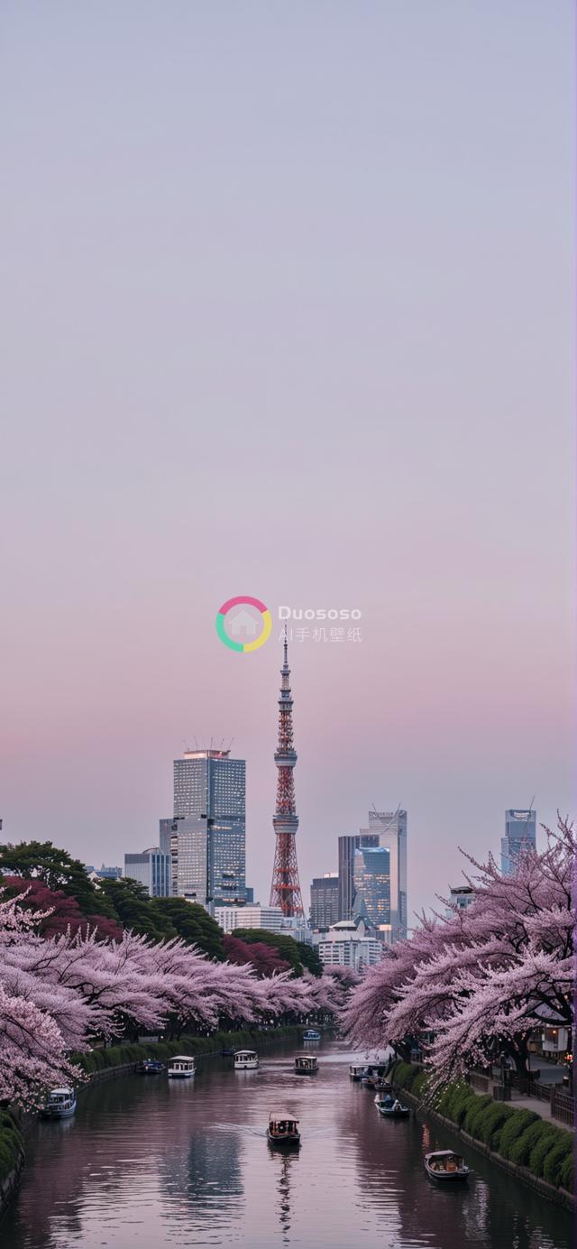 东京樱花季运河美景：粉萼摇曳，倒影映塔，和风船影添诗情