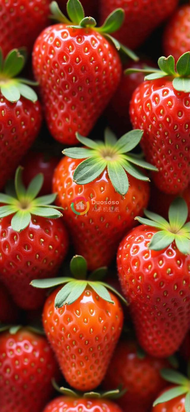 鲜嫩草莓堆叠丰盈特写，诱人光泽与自然之美尽收眼底
