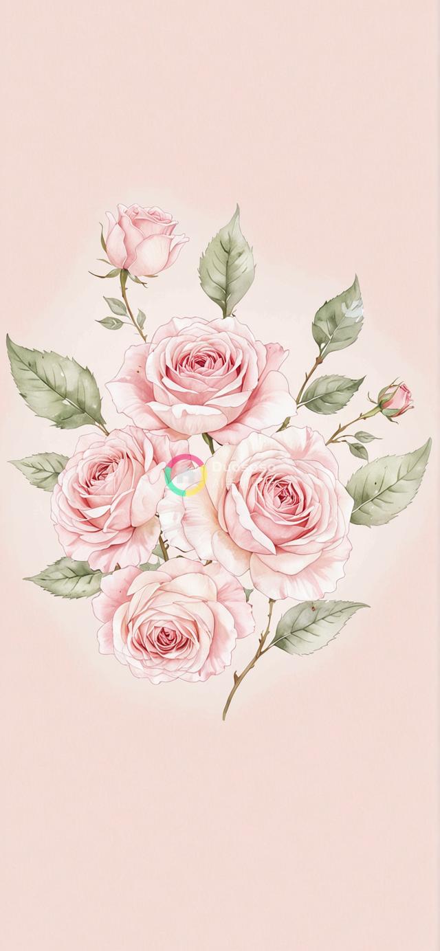 粉色背景下的真实风格粉玫瑰花束渲染画，淡雅浪漫