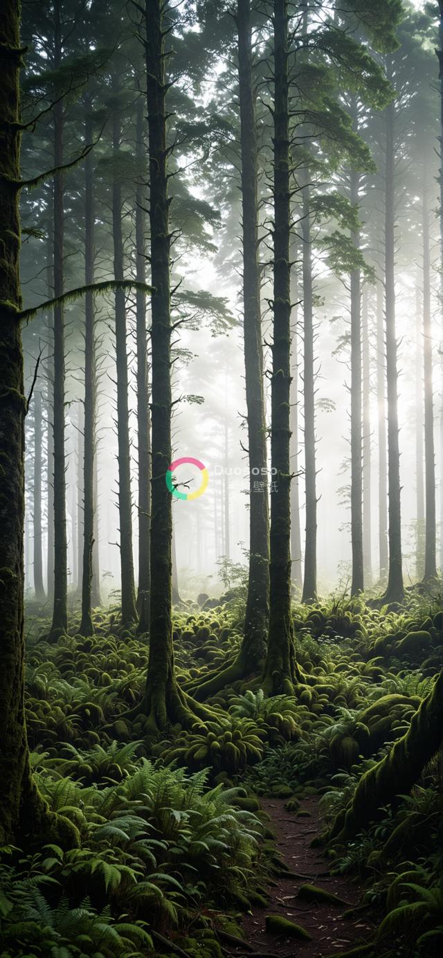 迷雾中绿意盎然的温带雨林仙境摄影