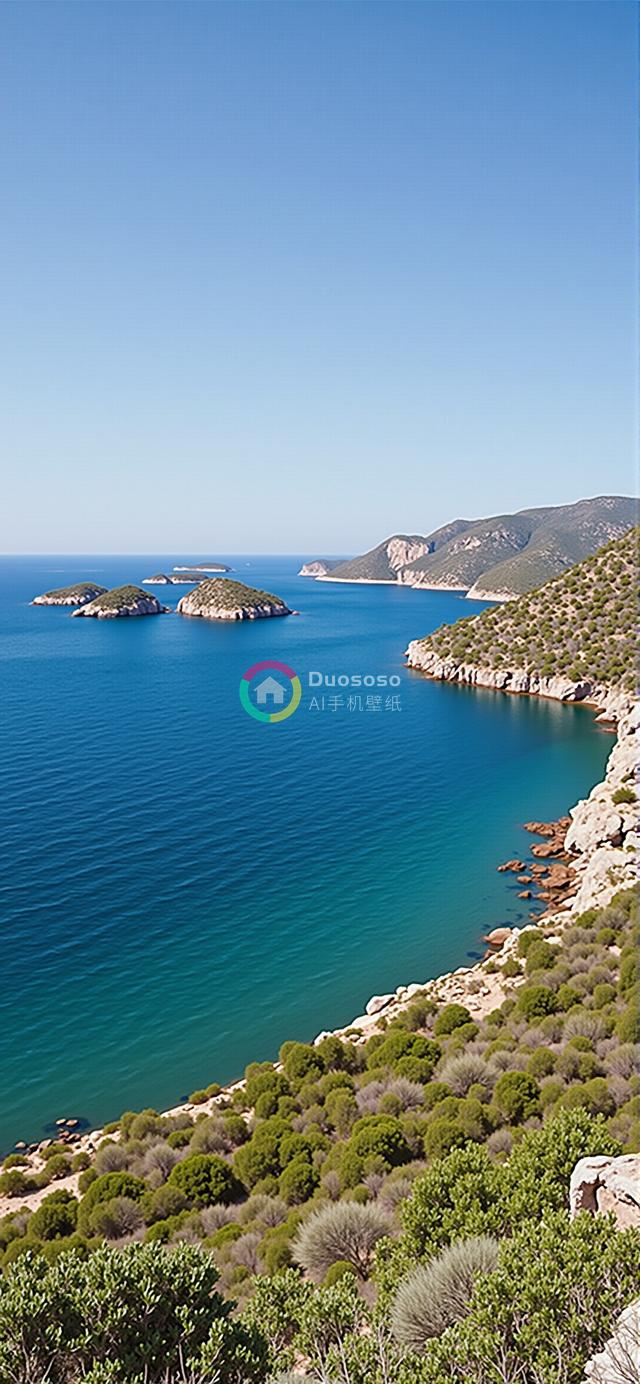 “绝美海岸风光：翠岛碧波荡漾的宁静海景”