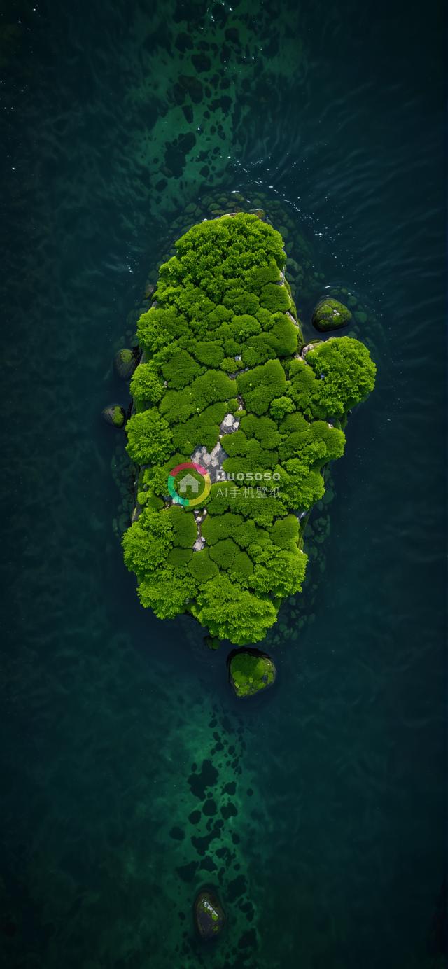 “俯瞰生机盎然的绿色小岛与湖海水域形成的绝美对比”