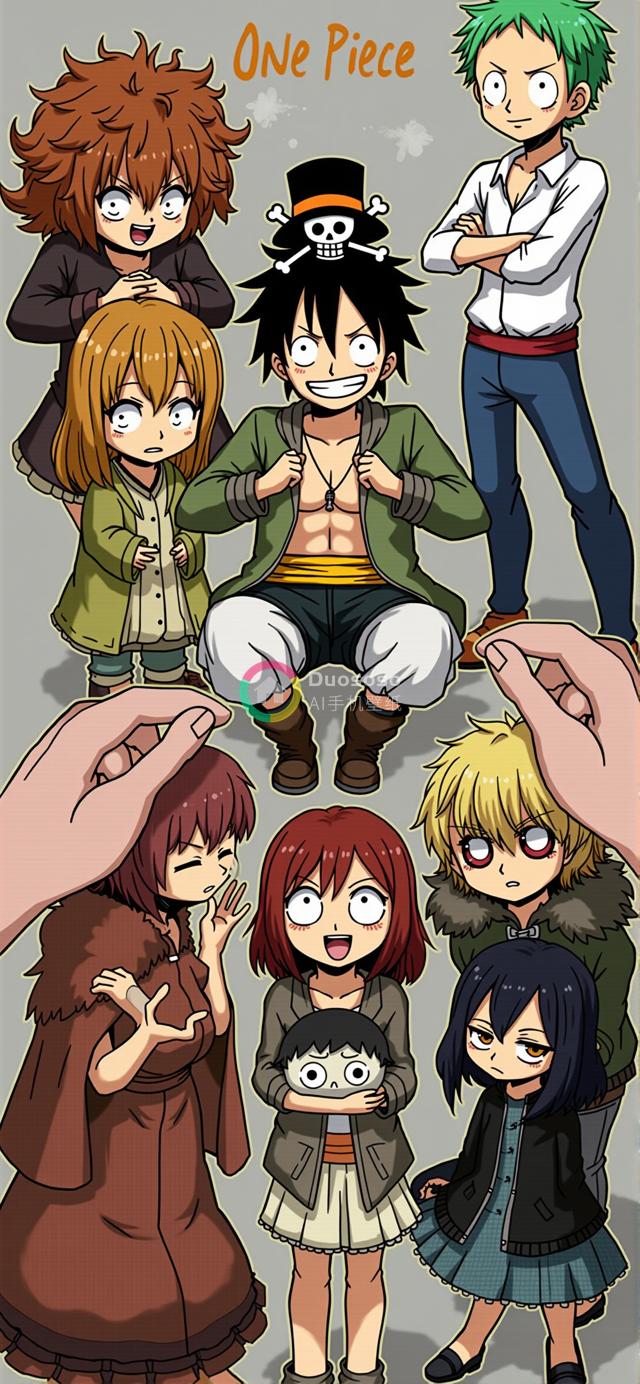 《海贼王》角色童年化粉丝艺术插画：欢乐童趣的风格重绘