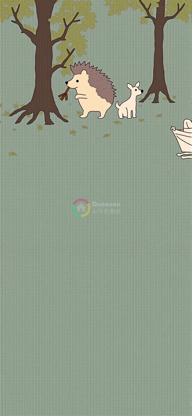 森林漫步：可爱简约风格的刺猬与狗插画
