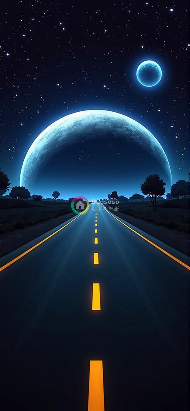 神秘夜景观：蓝月照耀下的无尽高速公路