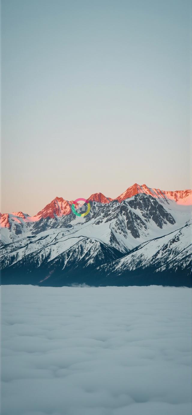 雪顶壮丽山脉照：霞光映照下的宁静壮阔与神秘阴影