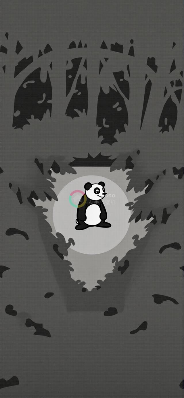 竹林中的卡通风格黑白熊猫插画