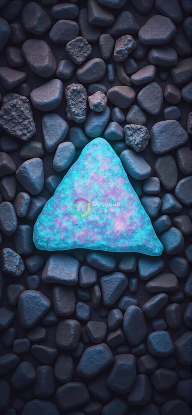 发光三角石立体渲染照：蓝紫光芒映灰石群