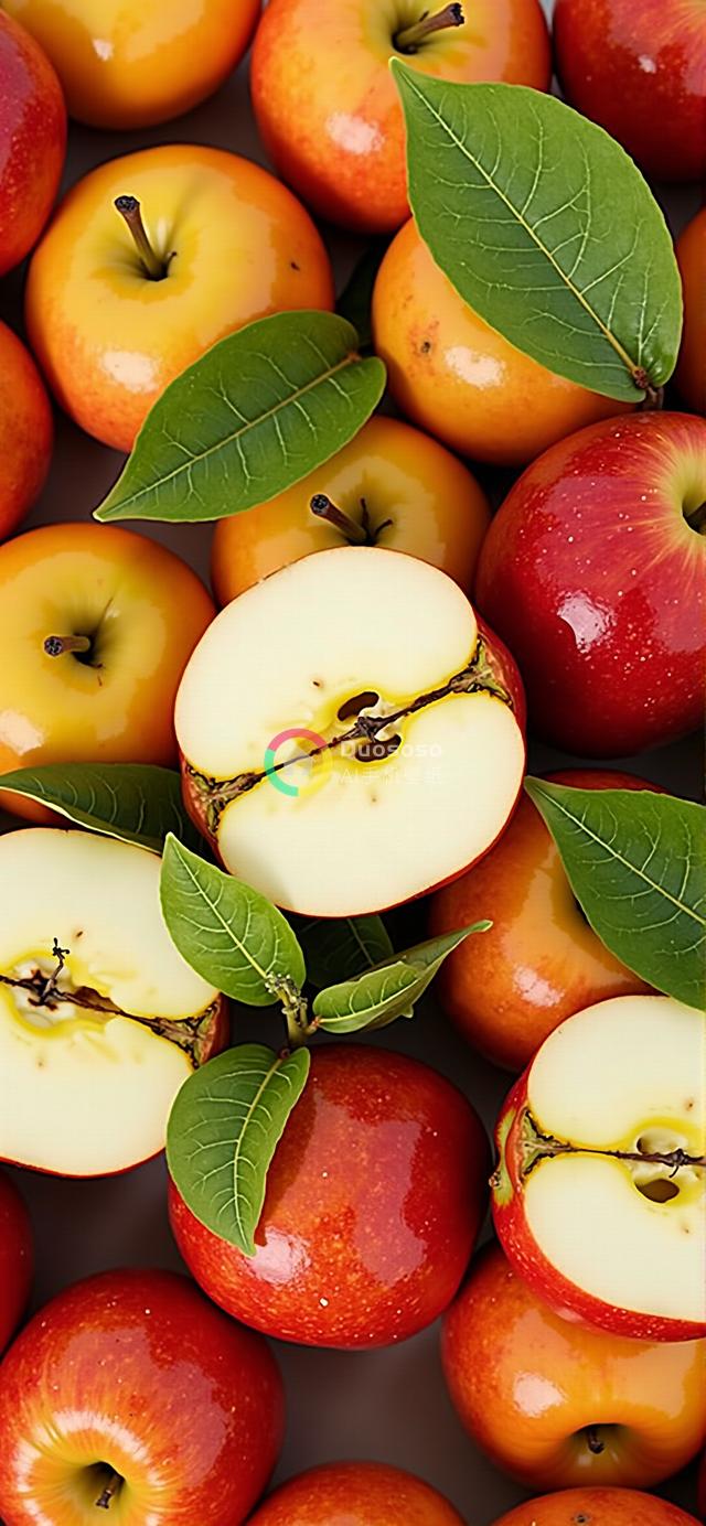 鲜嫩红黄苹果多样组合高空俯瞰摄影