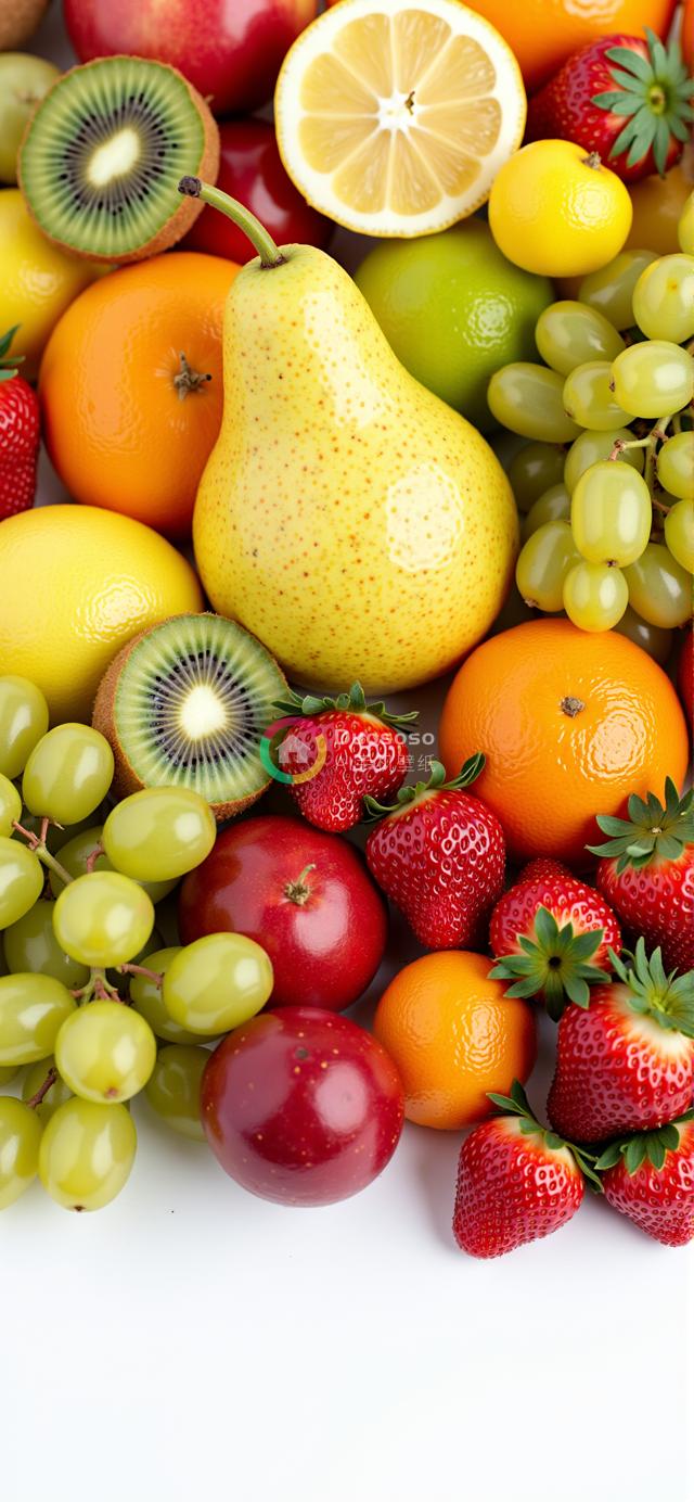 白背景前多彩新鲜水果盛宴摄影