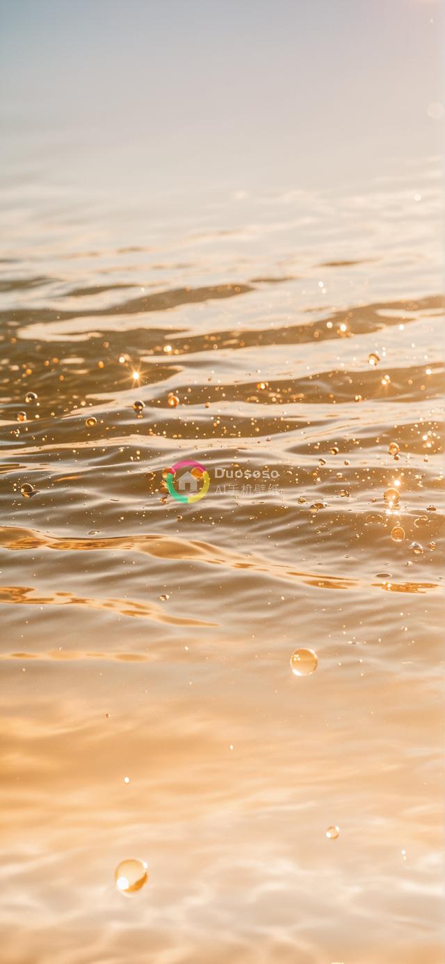 宁静水面的金色阳光画卷：深远与平和的视觉意境